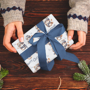 Papier Cadeau Cute Kitties Blue Fa La Joyeuse Noël