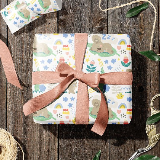 Papier Cadeau Cute Koala Motif avec petit nom de fille en rose