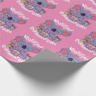 Papier Cadeau Cute Koala Ours Koalified Anniversaire fille rose