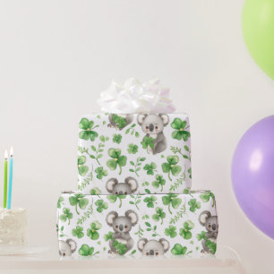 Papier Cadeau Cute Koalas Green Casquette Shamrock St. Patrick's