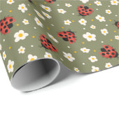 Papier Cadeau Cute Ladybug and Strawberry Flower Polka Dots (Coin rond)