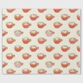 Papier Cadeau Cute Latte Art dans le Motif de Mugs de café rouge (Plat)