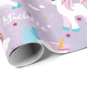 Papier Cadeau Cute licorn Joyeux anniversaire rose girly (Coin rond)