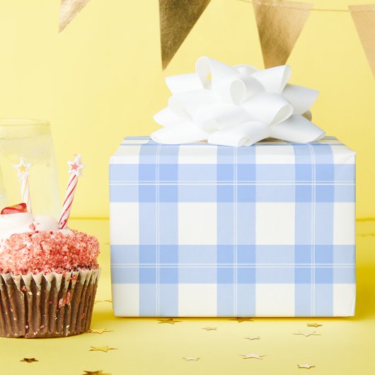 Papier Cadeau Cute Light Blue Plaid Simple Classic  (Fête d'anniversaire)