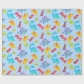 Papier Cadeau Cute Light Pastel Blue Baby Dinosaur Anniversaire (Plat)