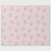 Papier Cadeau Cute Little Fall Fox avec fleurs roses (Plat)