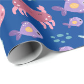 Papier Cadeau Cute Little Ocean Friends Motif (Coin rond)