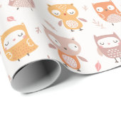 Papier Cadeau Cute Little Owls dans des couleurs muettes (Coin rond)