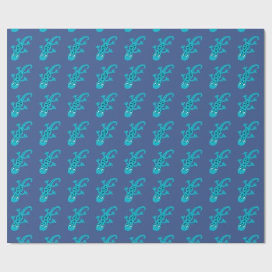 Papier Cadeau Cute Lizard Gecko Blue Kid (Plat)