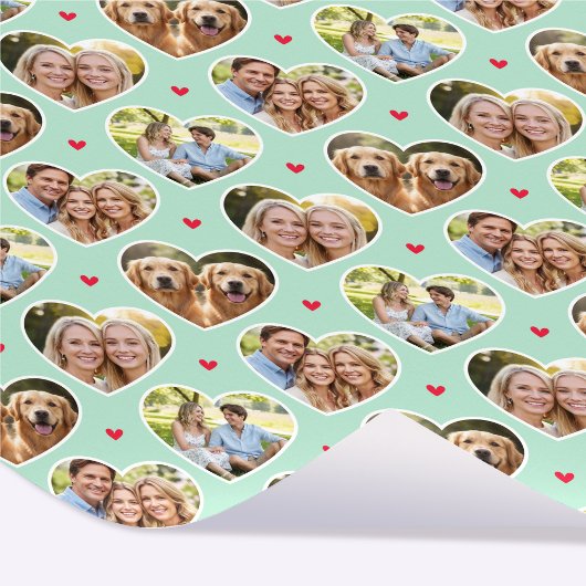 Papier Cadeau Cute Love Heart 4 Photo Elegant Mint Pattern