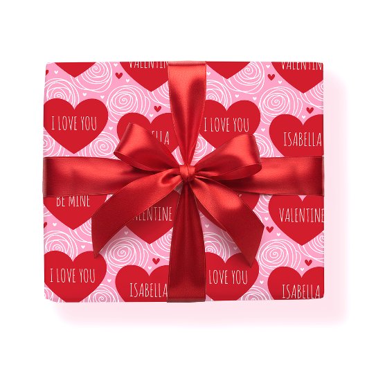 Papier Cadeau Cute Love Heart Custom Text Modern Valentine's Day