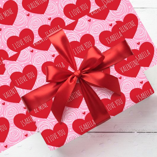 Papier Cadeau Cute Love Heart Custom Text Modern Valentine's Day