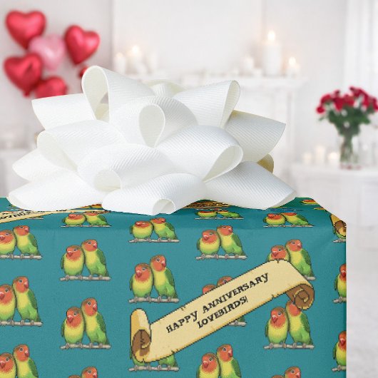 Papier Cadeau Cute Lovebirds Happy Anniversary Romantic Retro