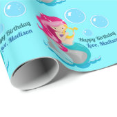 Papier Cadeau Cute Mermaid Girl Custom Anniversaire (Coin rond)