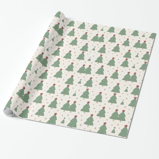 Papier Cadeau Cute Minimalist Christmas Tree Pattern – Festive (Déroulé)