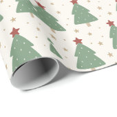 Papier Cadeau Cute Minimalist Christmas Tree Pattern – Festive (Coin rond)