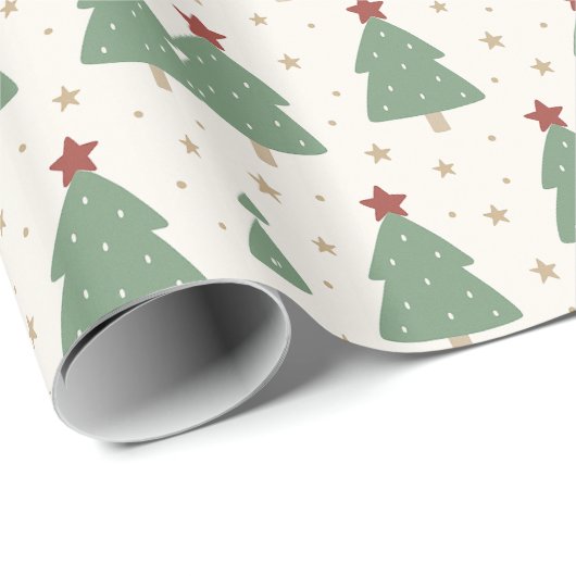 Papier Cadeau Cute Minimalist Christmas Tree Pattern – Festive (Coin rond)