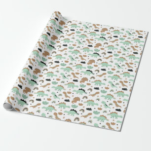 Papier Cadeau Cute Mint Green Dinosaur Motif