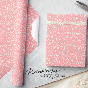 Papier Cadeau Cute Moderne Blanc Rose-Rosé Coeur
