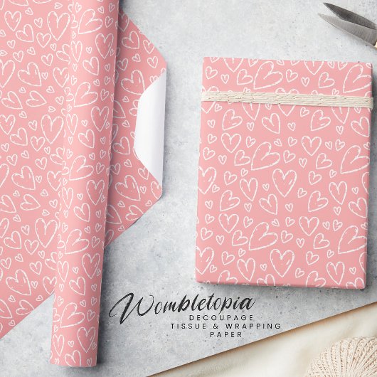 Papier Cadeau Cute Moderne Blanc Rose-Rosé Coeur
