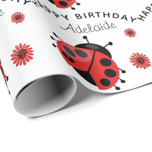 Papier Cadeau Cute moderne Rouge Ladybug sur papier d'emballage  (Coin rond)