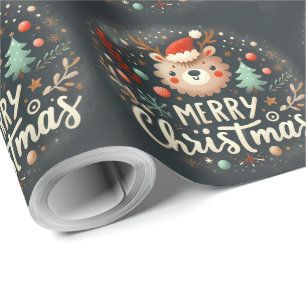 Papier Cadeau Cute molffée couronne d'ours de Noël