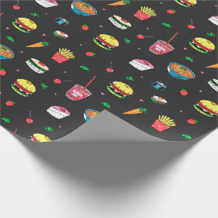Papier Cadeau Cute Motif alimentaire coloré sur gris foncé