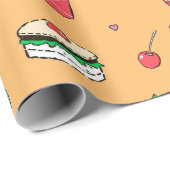 Papier Cadeau Cute Motif alimentaire coloré sur orange (Coin rond)