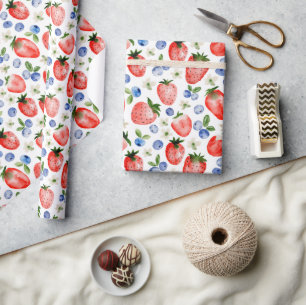 Papier Cadeau Cute Motif de fraise et bleuets