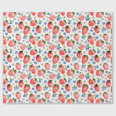 Papier Cadeau Cute Motif de fraise et bleuets (Plat)