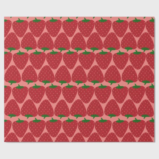 Papier Cadeau Cute Motif de fraise rétro en rouge et rose (Plat)