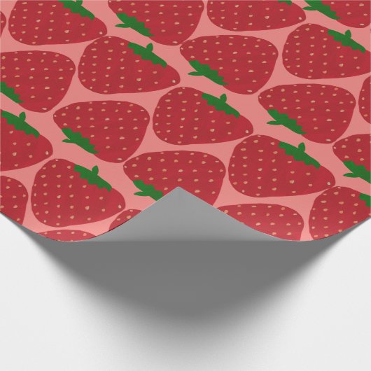 Papier Cadeau Cute Motif de fraise rétro en rouge et rose (Coin)