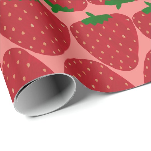 Papier Cadeau Cute Motif de fraise rétro en rouge et rose (Coin rond)