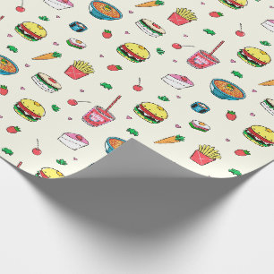 Papier Cadeau Cute Motif de nourriture coloré sur blanc