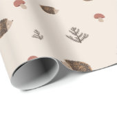 Papier Cadeau Cute Motif forestier de Hérisson et Champignons (Coin rond)