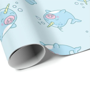 Papier Cadeau Cute Narwhal Baby shower Kawaii Rose Girl