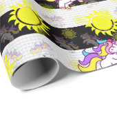 Papier Cadeau Cute Noir Blanc Sunny Unicorn rayures Design (Coin rond)