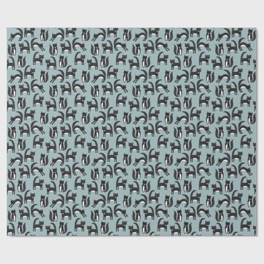 Papier Cadeau Cute noir et blanc Motif de chat Tuxedo (Plat)