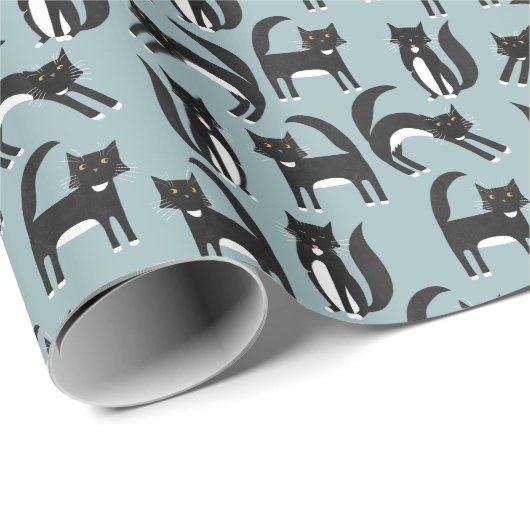 Papier Cadeau Cute noir et blanc Motif de chat Tuxedo (Coin rond)