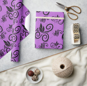 Papier Cadeau Cute noir Floral Vintage Motif pourpre