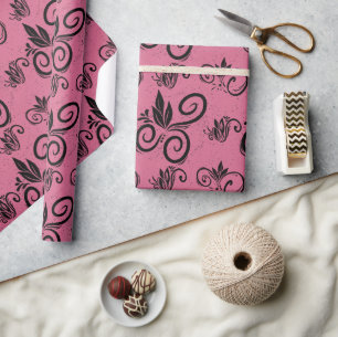 Papier Cadeau Cute noir Floral Vintage Motif rose