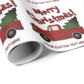 Papier Cadeau Cute old red truck with Christmas tree custom (Coin rond)