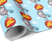 Papier Cadeau Cute Opossum Happy Birthday! Add Your Text Balloon (Coin rond)