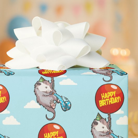 Papier Cadeau Cute Opossum Happy Birthday! Add Your Text Balloon