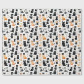 Papier Cadeau Cute Orange Blanc Noir Chats Anniversaire (Plat)