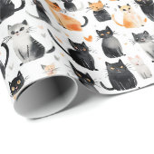 Papier Cadeau Cute Orange Blanc Noir Chats Anniversaire (Coin rond)