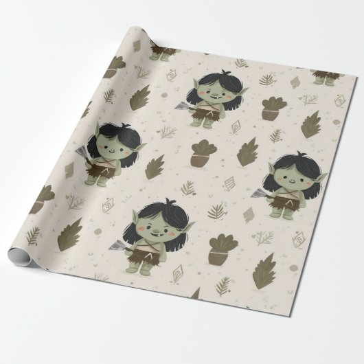 Papier Cadeau Cute Orc Girl Wrapping Paper (Déroulé)
