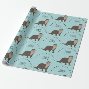 Papier Cadeau Cute Otter Motif Nom personnalisé Anniversaire