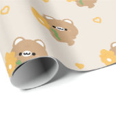 Papier Cadeau Cute Ours Brown Romantique (Coin rond)