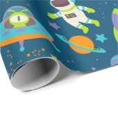 Papier Cadeau Cute Outer et astronaute (Coin rond)